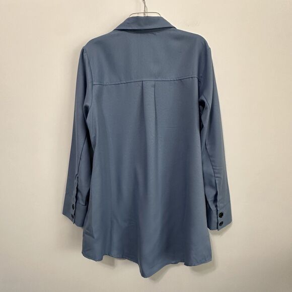 LuLaRoe Abigail Shacket Jacket M Blue Button Front Trendy Longline Travel NWOT - Picture 10 of 10